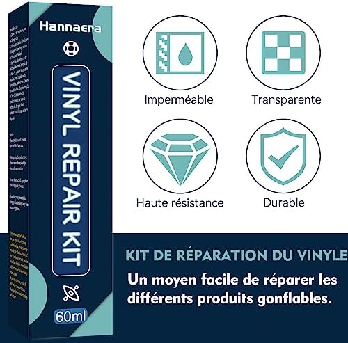 Hannaera Kit de Réparation Piscine, Rustine Piscines, Transparente Kit Reparation Spa Gonflable, Colle PVC pour Bouées, Produits gonflables, Matelas et Bateaux(60ml) – Image 3