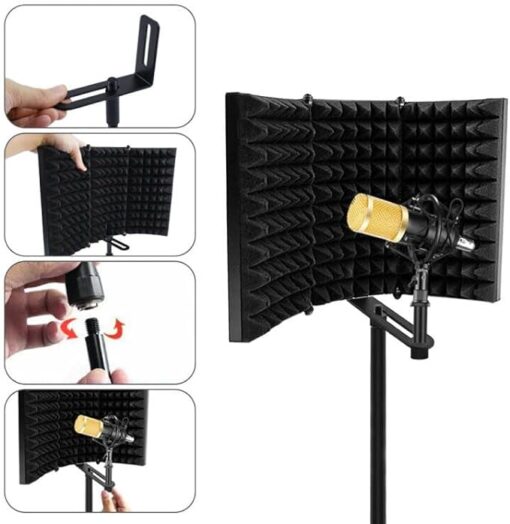 Locisne Bouclier d’isolation microphone,bouclier professionnel réflecteur mousse absorbant le son du studio pliable Mic pour le support comptoir table Studio pour d’enregistrement studio,noir – Image 5