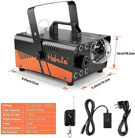 HAKUTA Machine à fumée avec boule disco lumineuse et lumières LED RGB, machine à fumée 600W 2300 CFM Spray avec fonction Auto-Spray, idéal pour Halloween, Noël, mariages – Image 6