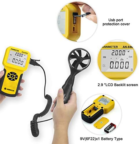 Anémomètre de poche HVAC - Mesureur de vitesse du vent 0.001~100mph Mesureur de vitesse du vent Jauge de débit d'air avec affichage rétroéclairé (valise incluse) – Image 4