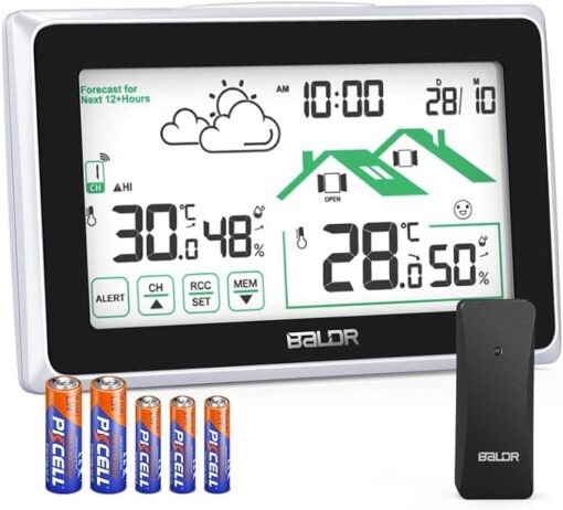 Station Météo Sans Fil, Stations météo Multifonction avec Capteur Extérieur, écran LCD Rétroéclairé Surveillance des Prévisions Météorologiques, Thermomètre Numérique D'intérieur et D'extérieur…