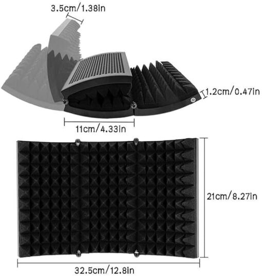 Locisne Bouclier d’isolation microphone,bouclier professionnel réflecteur mousse absorbant le son du studio pliable Mic pour le support comptoir table Studio pour d’enregistrement studio,noir – Image 2