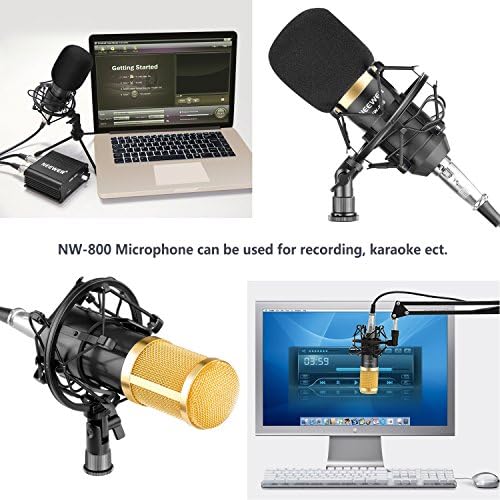 Neewer NW-800 Kit de Microphone à Condensateur - Micro Doré, 48V Alimentation Fantôme Noir, NW-35 Boom Support de Bras à Ciseaux avec Montage Choc et Filtre Pop, XLR Câble Mâle à Femelle – Image 4