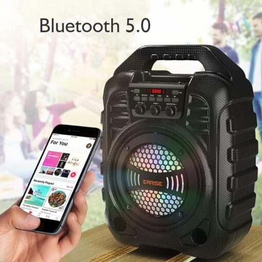 EARISE T26 Pro Appareil de karaoké avec 2 microphones sans fil, système de sonorisation portable Haut-parleur Bluetooth PA avec voyants LED, enregistrement audio, radio FM, télécommande – Image 3