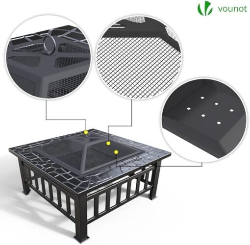 VOUNOT Brasero Exterieur pour Jardin Terrasses Feu en extérieur pour été et Foyer 81 * 81 * 45cm Poêle Chauffant Noir – Image 4