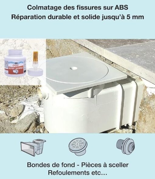 GEB Réparation skimmer de piscine, buse de refoulement, bonde de fond et toutes pièces en ABS - Pot 125 ml - Répare des fissures jusqu'à 5 mm : la fin des fuites ! – Image 2