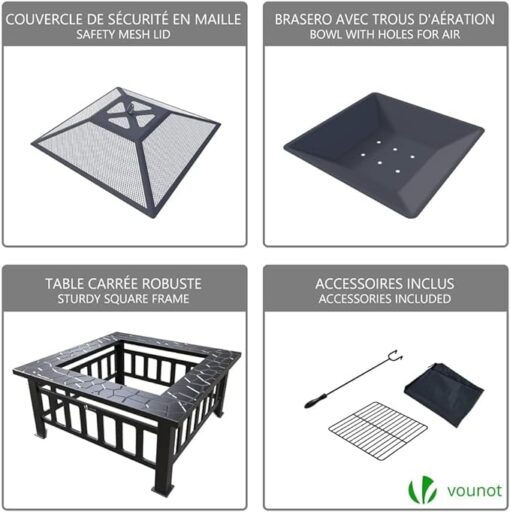 VOUNOT Brasero Exterieur pour Jardin Terrasses Feu en extérieur pour été et Foyer 81 * 81 * 45cm Poêle Chauffant Noir – Image 5