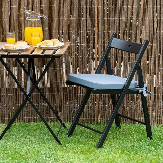 Galettes de Chaise de Jardin - Intérieur et Extérieur Résistant à l'Eau - Déhoussable et Lavable avec Bandes de Fixation - Aussi pour Cuisine et Terrasse - 2 x Coussins de Chaise - Gris - 40x40x5cm – Image 6