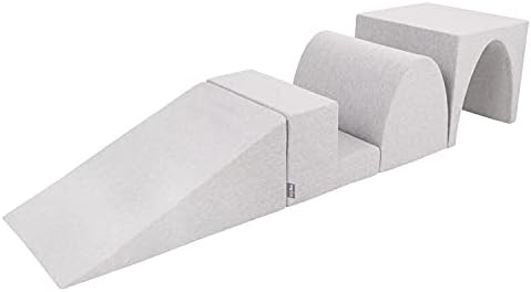 KiddyMoon Aire De Jeux en Mousse avec Carré Piscine À Balles (300 Balles) pour Enfants, Gris Clair: Gris/Blanc/Turquoise – Image 3