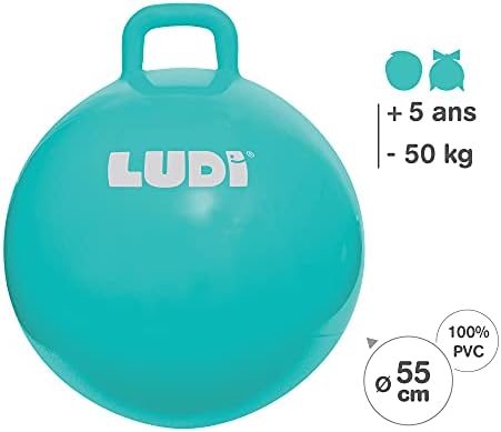 LUDI - Ballon Sauteur XXL Bleu - Jouet Sauteur Gonflable - Plastique PVC épais et résistant - Développe la motricité - Jouet d'intérieur et extérieur - Diamètre 55 cm - Dès 5 Ans – Image 7