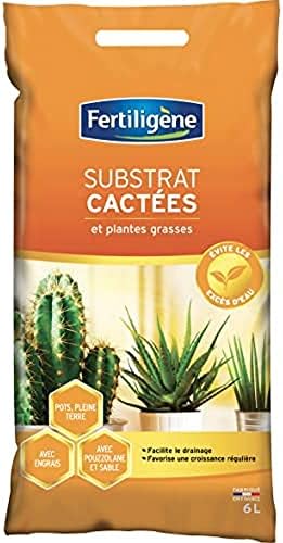 FERTILIGENE FCAC6PN - Substrat Cactées et Plantes Grasses 6 L -Facilite le drainage - Favorise une croissance régulière - Evite les excès d'eau - Avec engrais, pouzzolane et sable - Fabriqué en France