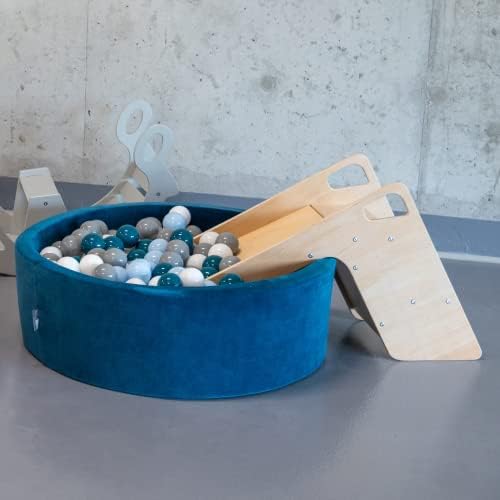KiddyMoon Aire De Jeux en Mousse avec Carré Piscine À Balles (300 Balles) pour Enfants, Gris Clair: Gris/Blanc/Turquoise – Image 5