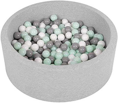 SELONIS Piscine À Balles 90X30cm/200 Balles Ronde en Mousse pour Bébé Enfant, Gris Clair:Blanc/Gris/Menthe