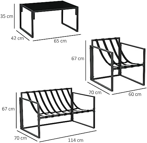 Outsunny Salon de Jardin 4 pièces 4 Personnes avec canapé 2 Places, 2 fauteuils et 1 Table Basse 3 Coussins pour terrasse Jardin - Acier Noir Polyester Beige – Image 3