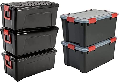 Iris Ohyama, Lot de 3 Grandes boîtes, Organisateur de rangement plastique, avec couvercle & Boîtes, Organisateur de rangement plastique, Lot de 2, 50L, Hermétique, Clips, Chambre