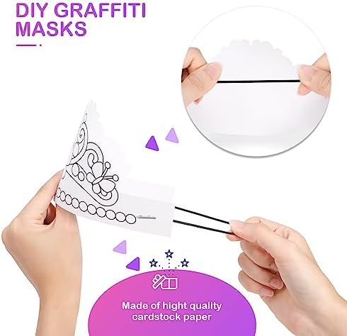 Hifot DIY Masque Enfant, Couronne Masques pour Enfants Roi, Blanche Masques à Colorier pour Cosplay Activités Manuelles Enfants Carnaval Activité Anniversaire (12 Pièces) – Image 3