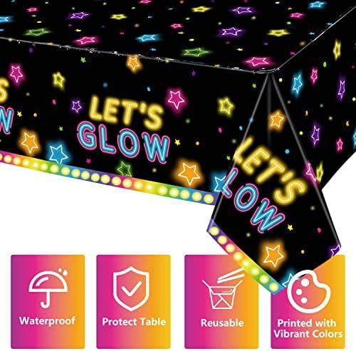 XJLANTTE Lot de 4 nappes de fête Brillantes – Nappes de Table d'anniversaire en Plastique néon Brillant Noire pour décorations de fête d'anniversaire phosphorescentes, 51"x86.6" – Image 3