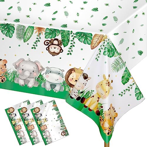 Mkitnvy Nappe Anniversaire en Papier, 4 Pièces Anniversaire Jungle, 137 x 274cm Nappe Anniversaire Fille, pour Enfants Garçons Filles Baby Shower Décorer d'anniversaire Fête à Thème Jungle