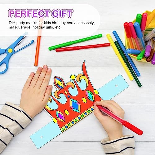 Hifot DIY Masque Enfant, Couronne Masques pour Enfants Roi, Blanche Masques à Colorier pour Cosplay Activités Manuelles Enfants Carnaval Activité Anniversaire (12 Pièces) – Image 5