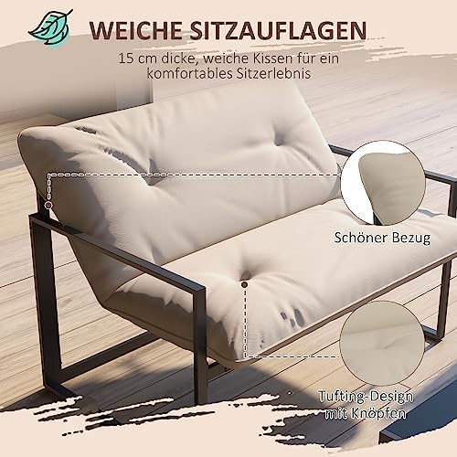 Outsunny Salon de Jardin 4 pièces 4 Personnes avec canapé 2 Places, 2 fauteuils et 1 Table Basse 3 Coussins pour terrasse Jardin - Acier Noir Polyester Beige – Image 4