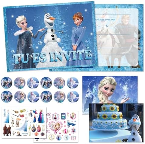 Byhsoep 12 Invitation Anniversaire Fille,Carte Invitation Princesse Avec Enveloppes et Autocollants,Cartes d'invitation de Fête en Français Princesse pour Enfants Filles