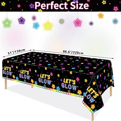 XJLANTTE Lot de 4 nappes de fête Brillantes – Nappes de Table d'anniversaire en Plastique néon Brillant Noire pour décorations de fête d'anniversaire phosphorescentes, 51"x86.6" – Image 2