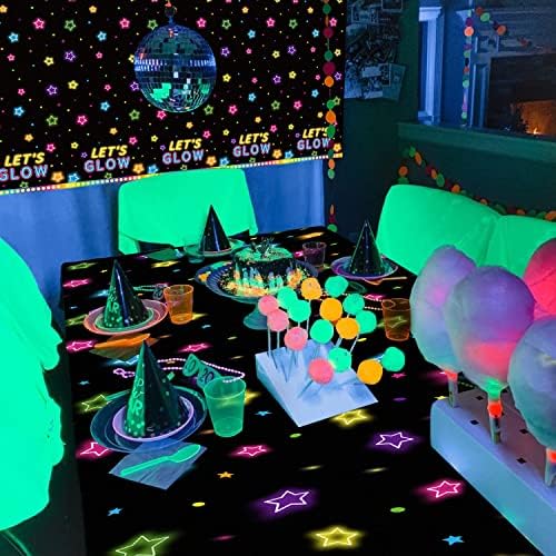 XJLANTTE Lot de 4 nappes de fête Brillantes – Nappes de Table d'anniversaire en Plastique néon Brillant Noire pour décorations de fête d'anniversaire phosphorescentes, 51"x86.6" – Image 7