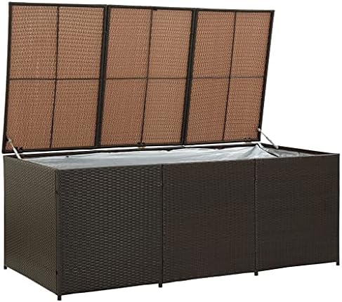 vidaXL Boîte de Rangement de Jardin Coffre de Rangement d'Extérieur Banc de Rangement Stockage Arrière-Cour Résine Tressée 180x90x70 cm Marron – Image 2