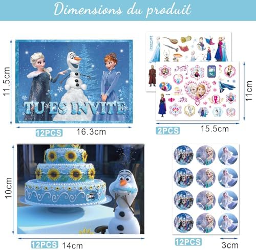 Byhsoep 12 Invitation Anniversaire Fille,Carte Invitation Princesse Avec Enveloppes et Autocollants,Cartes d'invitation de Fête en Français Princesse pour Enfants Filles – Image 2