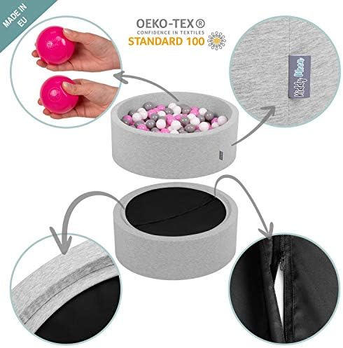 KiddyMoon 90X30cm/300 Balles Piscine À Balles ∅ 7Cm pour Bébé Quart Angulaire Fabriqué en UE, Gris Clair: Blanc/Gris/Rose Poudré – Image 5