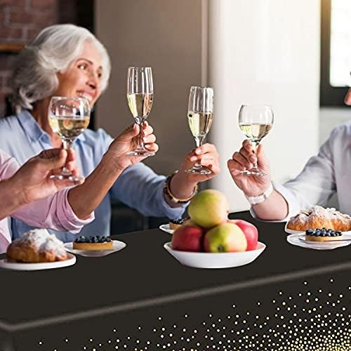 Lot de 4 nappes jetables noires et dorées pour table rectangulaire - Confettis dorés - Pour pique-nique, mariage, fête d'anniversaire, Noël, remise de diplôme, cocktail, 137 x 275 cm - Or noir – Image 5