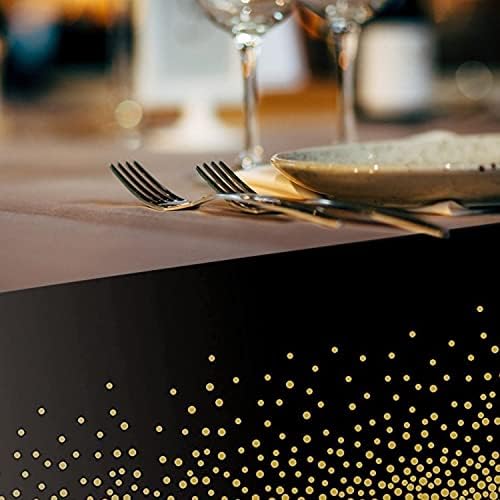 Lot de 4 nappes jetables noires et dorées pour table rectangulaire - Confettis dorés - Pour pique-nique, mariage, fête d'anniversaire, Noël, remise de diplôme, cocktail, 137 x 275 cm - Or noir – Image 6