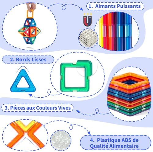 Theefun Blocs de Construction Magnétiques, 136 pièces Blocs de constructions Aimantés Blocs Aimantés pour Garçons et Filles Jeux de Blocs de Construction magnétiques pour Enfants de 3 4 5 6 7 8 Ans – Image 3