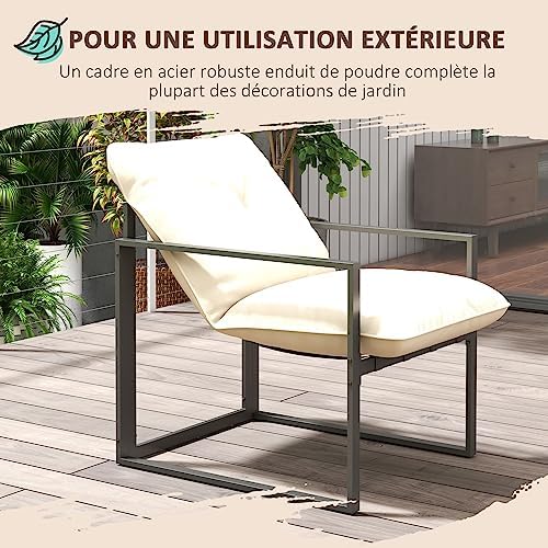 Outsunny Salon de Jardin 4 pièces 4 Personnes avec canapé 2 Places, 2 fauteuils et 1 Table Basse 3 Coussins pour terrasse Jardin - Acier Noir Polyester Beige – Image 6