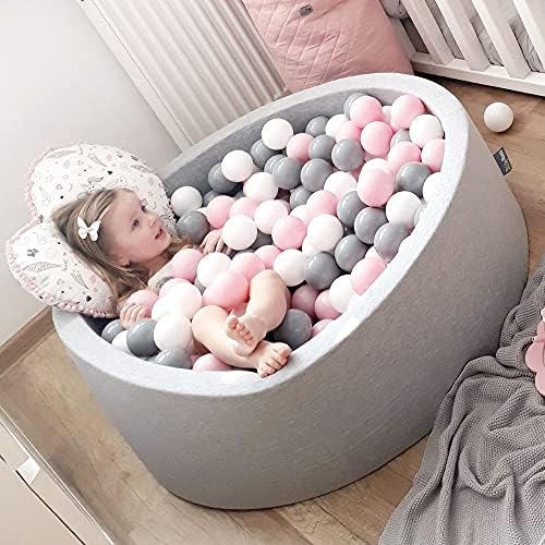 KiddyMoon 90X30cm/300 Balles Piscine À Balles ∅ 7Cm pour Bébé Quart Angulaire Fabriqué en UE, Gris Clair: Blanc/Gris/Rose Poudré – Image 3