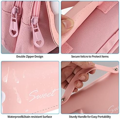 qiwuhai Trousse à Trois Compartiments pour Filles, Grande Trousse à Crayons, Trousse de Rangement Portable avec Mignons Chatons, Cadeau d'école pour Filles, Femmes et Adolescentes (Rose) – Image 4