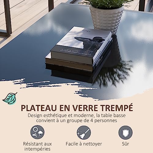 Outsunny Salon de Jardin 4 pièces 4 Personnes avec canapé 2 Places, 2 fauteuils et 1 Table Basse 3 Coussins pour terrasse Jardin - Acier Noir Polyester Beige – Image 5