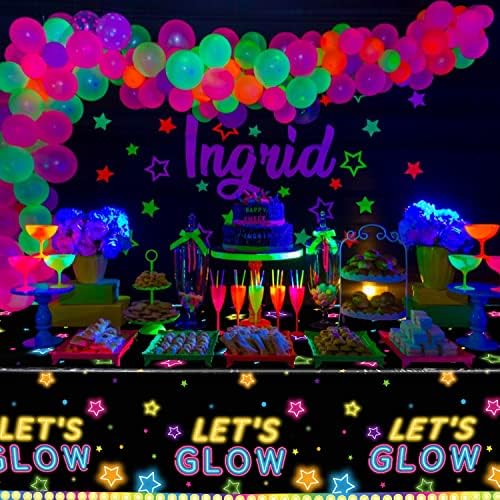 XJLANTTE Lot de 4 nappes de fête Brillantes – Nappes de Table d'anniversaire en Plastique néon Brillant Noire pour décorations de fête d'anniversaire phosphorescentes, 51"x86.6" – Image 5