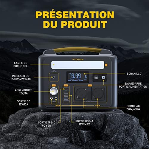 VTOMAN Jump 600X Station d'alimentation portable 600W, générateur solaire LiFePO4 de 299Wh avec capacité extensible, 2×prises AC, USB-C PD 60W, 3×prises DC régulées 12V/10A – Image 5