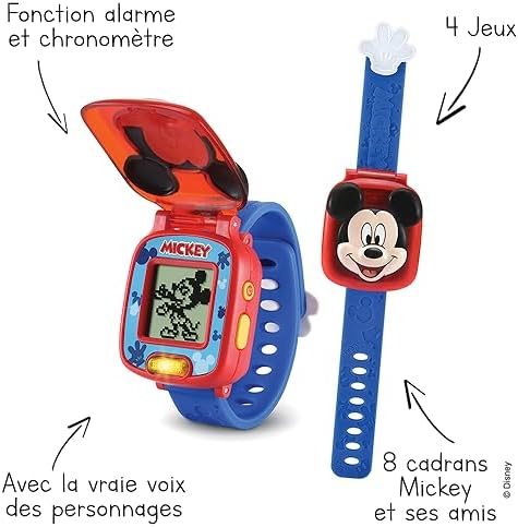 VTech - Disney Junior, La Montre-Jeu Interactive de Mickey, Clapet avec Écran Animé, Bracelet Souple, 8 Cadrans, 4 Jeux Éducatifs, Cadeau Enfant de 3 Ans à 7 Ans - Contenu en Français – Image 2