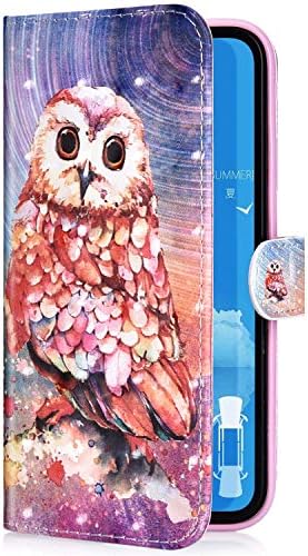 Uposao Huawei P30 Lite Coque Étui à Rabat en Cuir PU,3D Effet Motif Coloré Fleur Pochette Portefeuille Housse Paillettes Glitter Folio Flip Case Stand Coque pour Huawei P30 Lite,Hibou
