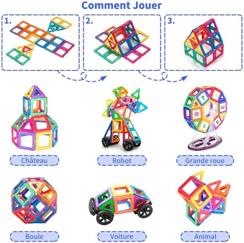 Theefun Blocs de Construction Magnétiques, 136 pièces Blocs de constructions Aimantés Blocs Aimantés pour Garçons et Filles Jeux de Blocs de Construction magnétiques pour Enfants de 3 4 5 6 7 8 Ans – Image 4