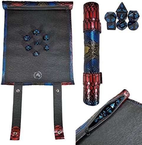 POWER BEAST Dungeon Sac pour Les dés et Piste de Dés Cuir, 2 en 1, Sac et Plateau Jeu de Dés + Ensemble de Dés, Donjons et Dragons, D&D, Dungeons and Dragons, DND, RPG, Jeux de Rôle. (Dragon)