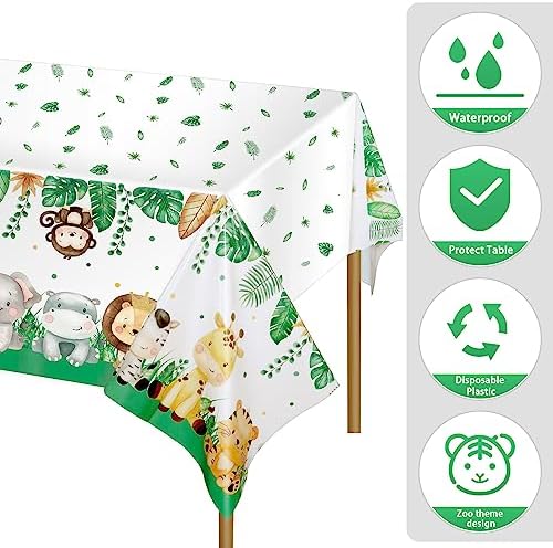 Mkitnvy Nappe Anniversaire en Papier, 4 Pièces Anniversaire Jungle, 137 x 274cm Nappe Anniversaire Fille, pour Enfants Garçons Filles Baby Shower Décorer d'anniversaire Fête à Thème Jungle – Image 4