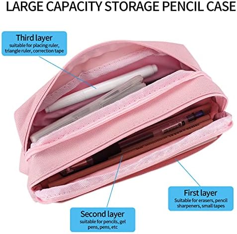 qiwuhai Trousse à Trois Compartiments pour Filles, Grande Trousse à Crayons, Trousse de Rangement Portable avec Mignons Chatons, Cadeau d'école pour Filles, Femmes et Adolescentes (Rose) – Image 3