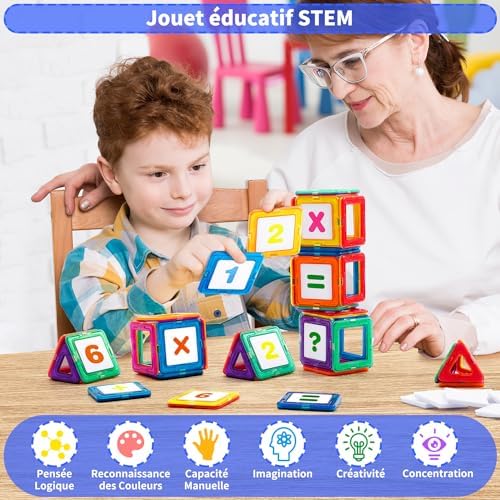 Theefun Blocs de Construction Magnétiques, 136 pièces Blocs de constructions Aimantés Blocs Aimantés pour Garçons et Filles Jeux de Blocs de Construction magnétiques pour Enfants de 3 4 5 6 7 8 Ans – Image 6