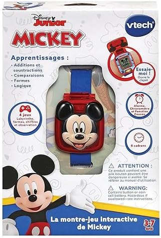 VTech - Disney Junior, La Montre-Jeu Interactive de Mickey, Clapet avec Écran Animé, Bracelet Souple, 8 Cadrans, 4 Jeux Éducatifs, Cadeau Enfant de 3 Ans à 7 Ans - Contenu en Français – Image 5