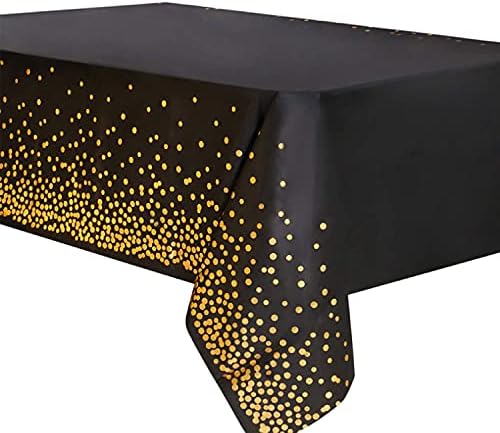 Lot de 4 nappes jetables noires et dorées pour table rectangulaire - Confettis dorés - Pour pique-nique, mariage, fête d'anniversaire, Noël, remise de diplôme, cocktail, 137 x 275 cm - Or noir – Image 8