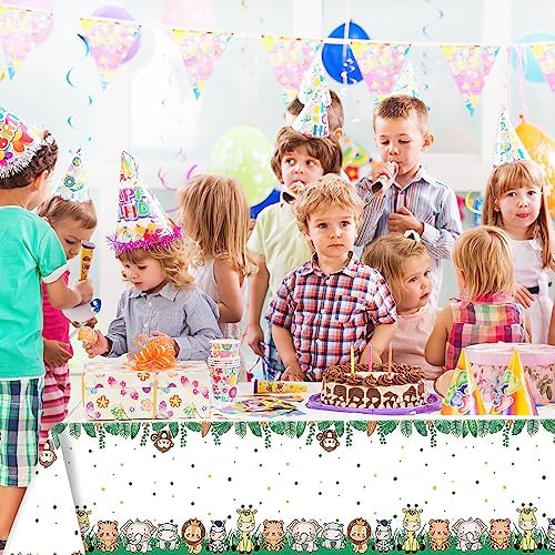Mkitnvy Nappe Anniversaire en Papier, 4 Pièces Anniversaire Jungle, 137 x 274cm Nappe Anniversaire Fille, pour Enfants Garçons Filles Baby Shower Décorer d'anniversaire Fête à Thème Jungle – Image 2
