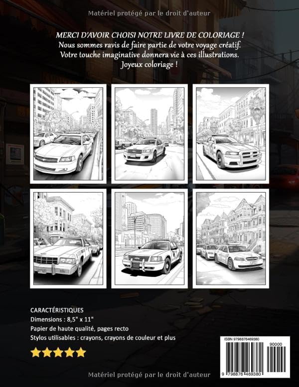 Voitures de Police Livre de Coloriage: À La Poursuite De La Justice : Une Collection Dynamique D'Illustrations De Voitures De Police Pour Les Admirateurs Des Forces De L'Ordre – Image 2